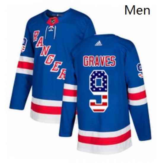 Mens Adidas New York Rangers 9 Adam Graves Authentic Royal Blue USA Flag Fashion NHL Jersey